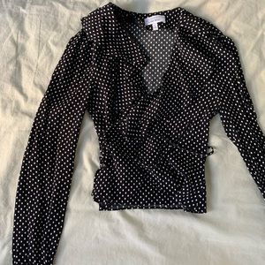 Black Polka Dot Ruffle Wrap Top
